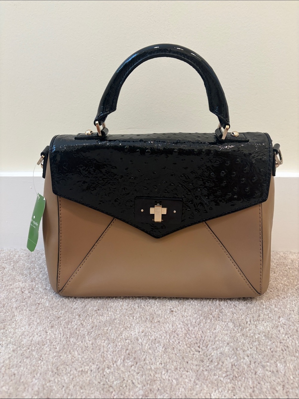 kate spade Black Patent and Tan Top-Handle Satchel